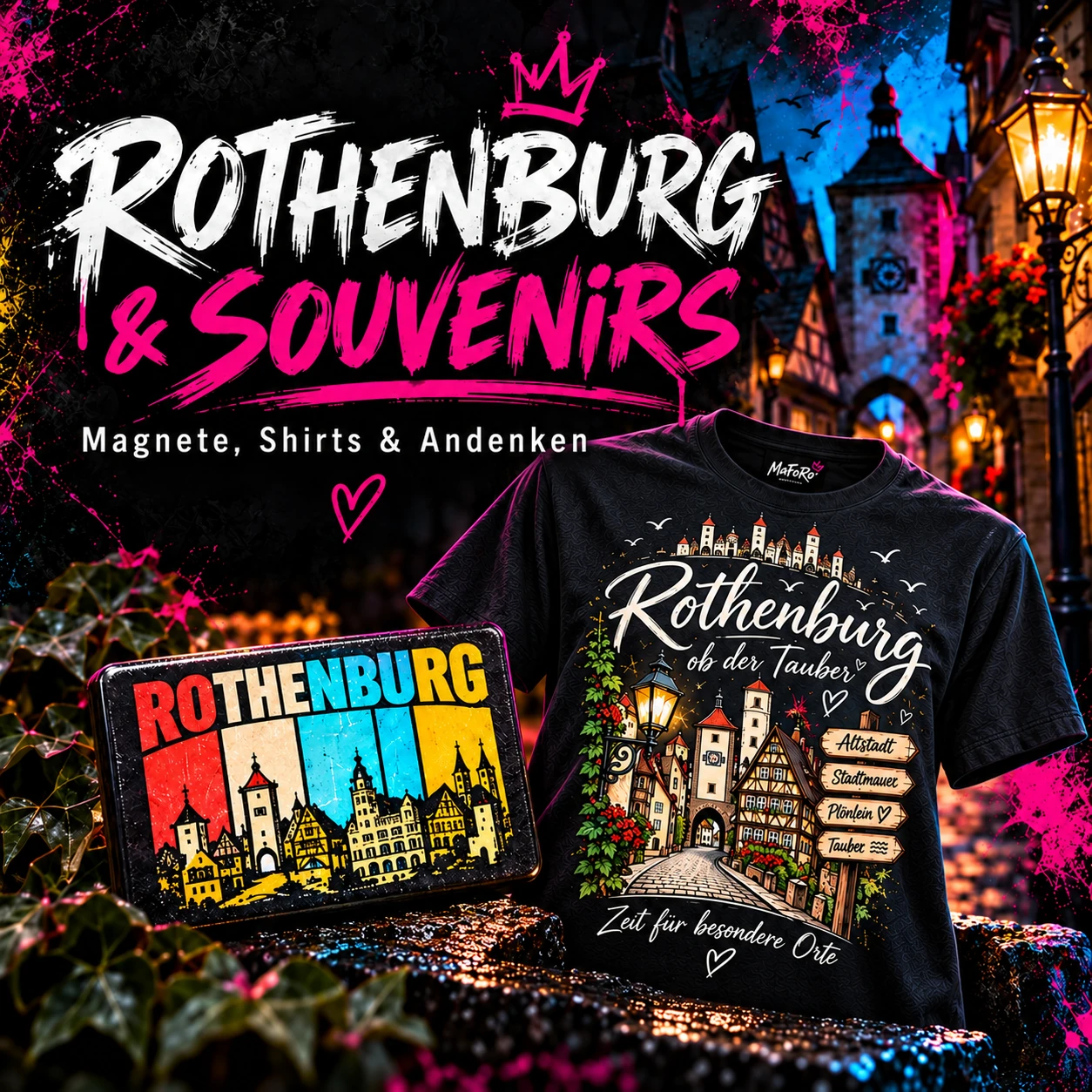 Rothenburg-Souvenirs von MaFoRo: Shirt mit Altstadtmotiv und Rothenburg-Magnet